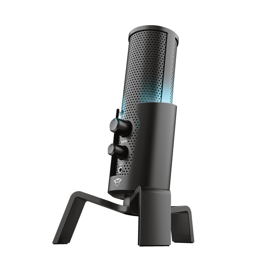 Trust Gaming GXT 258 Fyru Micrófono Gaming USB 4 en 1, Micro con Luces LED, 4 Patrones de Grabación, Micrófono PC para Podcasts, Vlogs, Streaming, Youtube, Twitch, PS4, PS5 - Negro