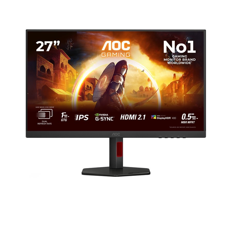 AOC U27G4R Gaming Monitor 27 Pulgadas, Dual Mode Panel Fast IPS, 1ms GtG, HDR400, Adaptive Sync, G-Sync Comp., Altura Ajustable, (3840x2160@160Hz; 1920x1080@320Hz HDMI 2X 2.1 DP 1x 1.4 USB Hub) Negro