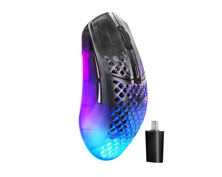 SteelSeries Aerox 3 Wireless Gen 2 - Ratón gaming de 68 g, polling de 4K, sensor óptico de 26.000 dpi, batería de 200 h, IP54, 80 M de clics, RGB, deslizadores 100 % PTFE